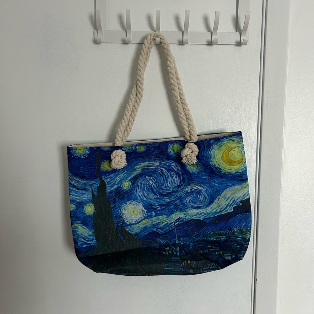 Starry Night Canvas Tote Bag with Rope Handles